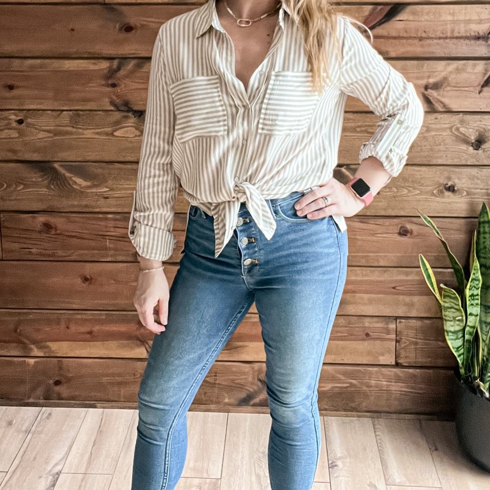 THE MONICA TAUPE BUTTON UP BLOUSE
